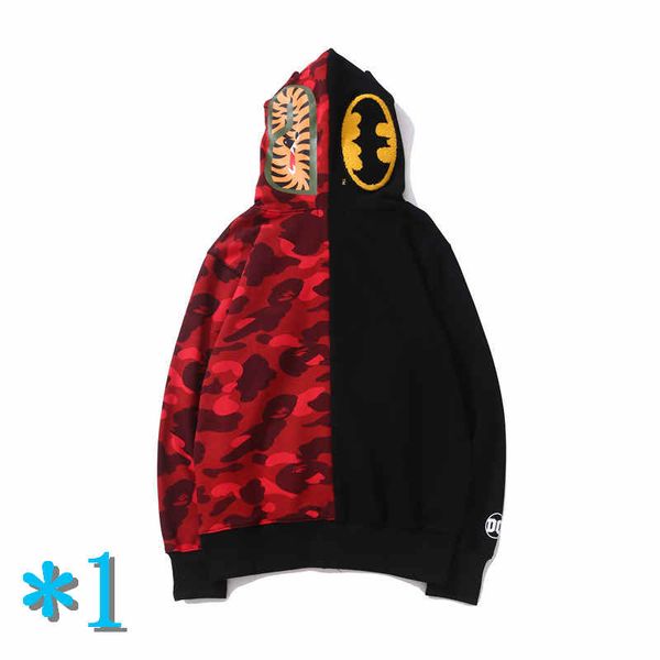

mens hoodie hip hop brand zipper jacket hoodie cotton blend streetwear sweater men fashion style shark pattern print coat*1, Black