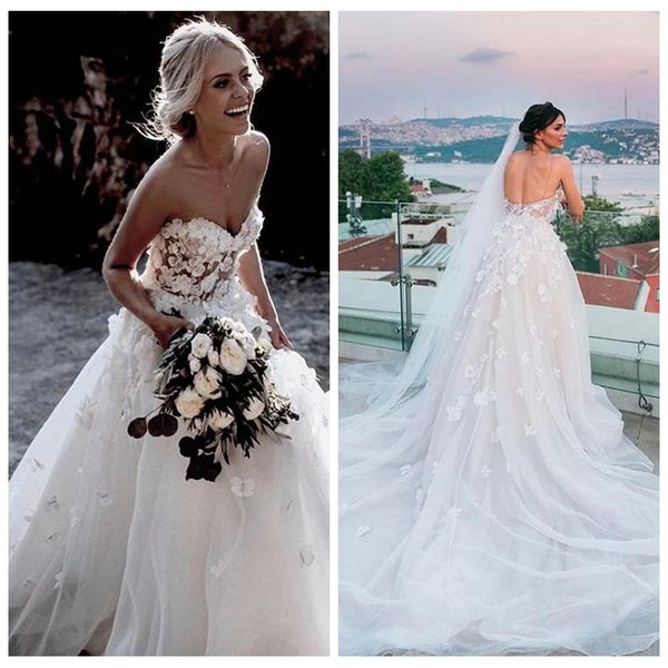 

unique sweetheart white tulle floral wedding dresses with 3d appliques pearls beading country wedding dresses bridal gowns voiles de mariage
