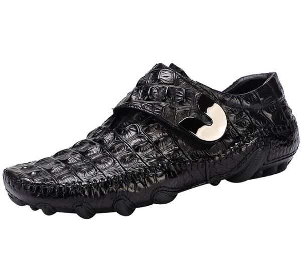 

genuine leather soft leather men leisure dress shoe part gift doug shoes metal buckle slip-on famous man lazy falts loafers zapatos, Black