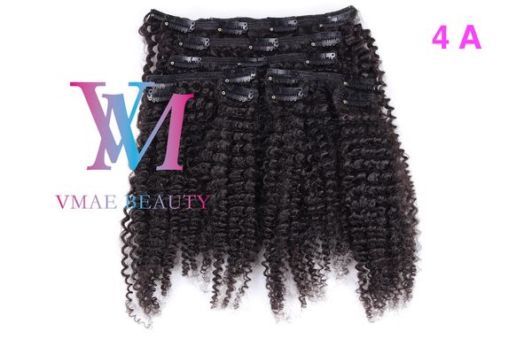 

4a clip ins peruvian afro kinky curly virgin natural black human hair weave clip in hair extension 100g 120g 140g 160g, Black;brown