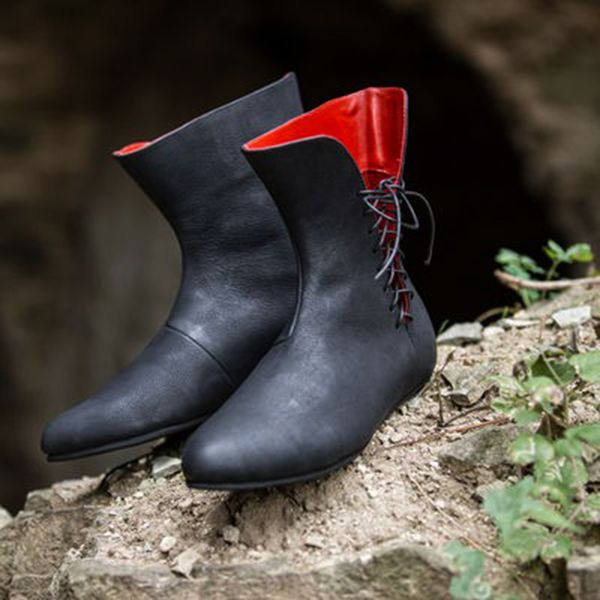 

mrcave pointed toe men boot vintage ankle boots men pu leather lace-up autumn spring shoes plus size 38-48 zapatos de hombre, Black
