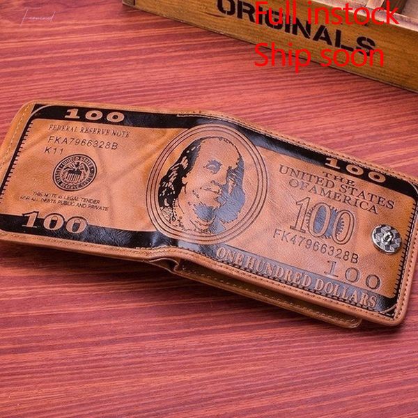 

mens wallets with 100 us dollar pattern wallet male leather wallet p card holder, Red;black