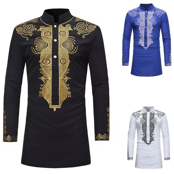 

african men dashiki metallic print long sleeves shirt pullover casual tribal high collar shirt for men oversize big size, Red
