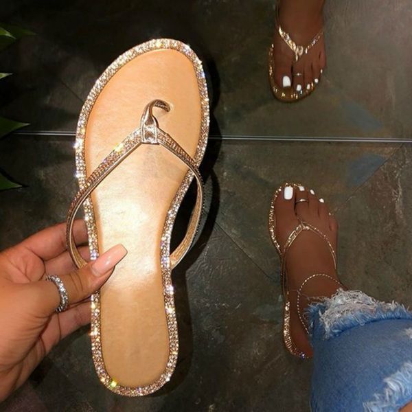 

slippers luxury women summer rhinestone flop flips flat heel fashion 2021 beach outdoor ladies shoes zapatos de mujer, Black