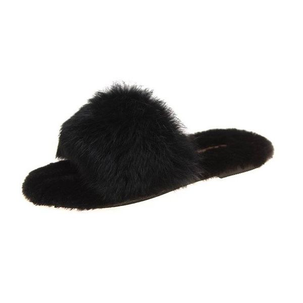

2019 hair slippers female autumn new south korean version joker indoor furniture flat bottom fashion outside wearing mao mao slippers wholes, Black