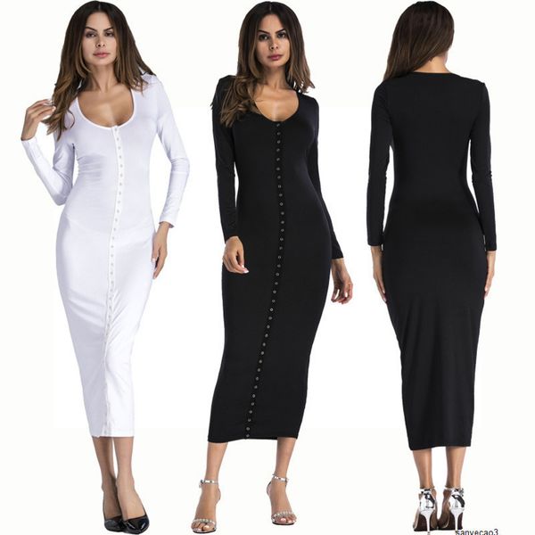 

womens designer solid color banquet dress v-neck long sleeve hip split dress tcbzh, Black;gray