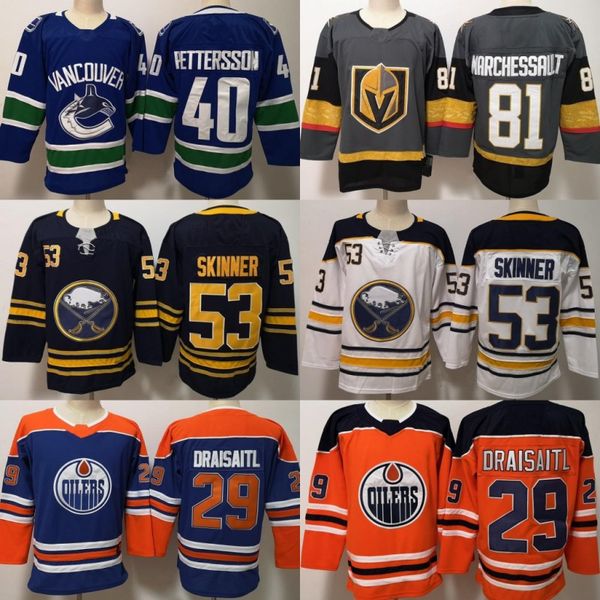 

40 elia petter on 29 leon drai aitl 53 jeff kinner 81 jonathan marche ault white gray orange navy blue hockey jer ey titched logo, Black;red