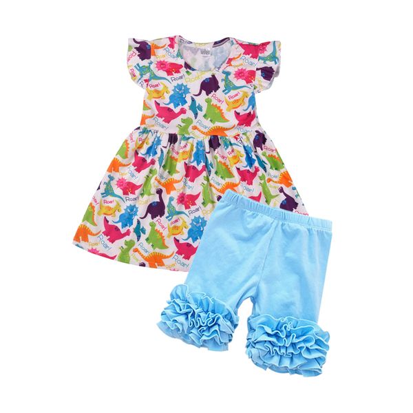 

wholesale price new summer clothes kids flutter sleeve cartoon ruffle solid shorts sets girls boutique cotton clothing y190518, White