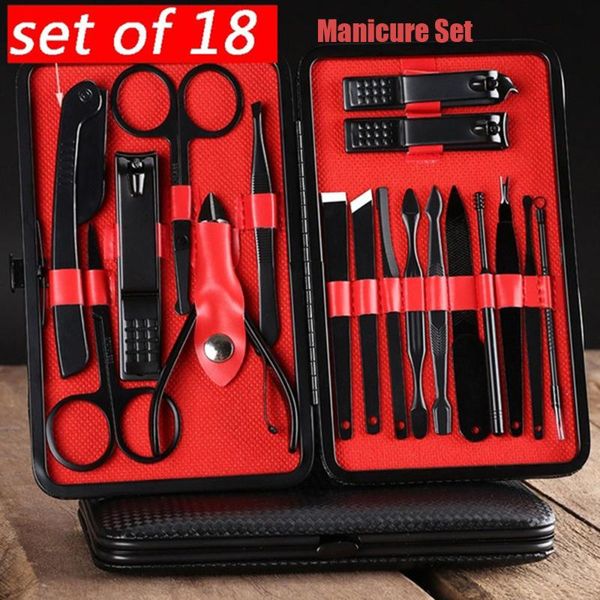 

18pcs manicure set pedicure kit professional portable nail art tools set with case nail clippers men and women care