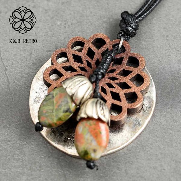 

vintage wood necklaces women round long suspension chain necklace female collier femme statement necklace gift for friends, Silver