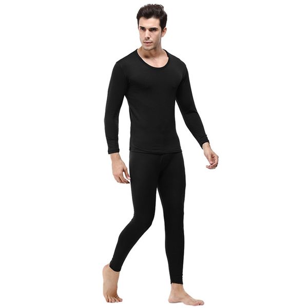 

new men's winter thermal underwear sets pure color suit circular collar warm clothing set polyester xl long johns men winter, Black;white