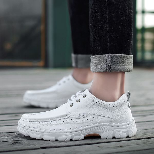 

spring new handmade luxury genuine leather men shoes oxfords male casual sneakers oxford footwear, Black