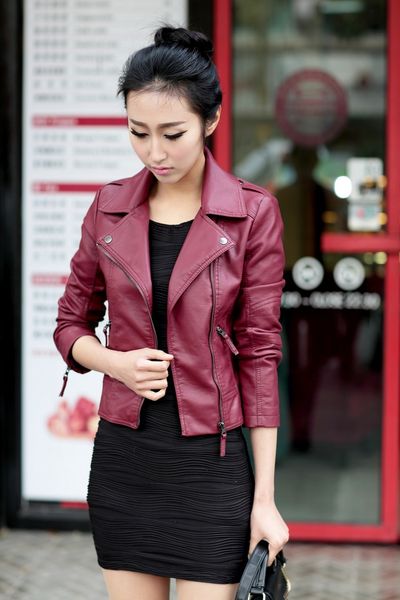 

fashion-2017 spring and autumn fashion lady pu leather female short paragraph self-cultivation small jacket, Black