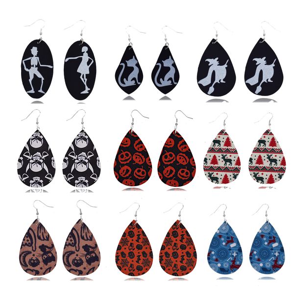 

christmas leather earrings water drop shape earrings for women skull christmas halloween dangler fashion trendy eardrop sale, Golden;silver