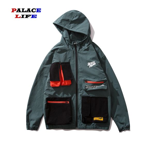 

harajuku японская уличная одежда хип-хоп мужские куртки пальто ветровки много карманы куртки-карго негабаритные с капюшоном chaqueta hombre, Black;brown