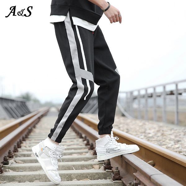 

мода streetwear хип-хоп бегуны брюки мужчины сыпучие шаровары голеностопного длина брюки спортивные повседневные sweatpants pantalones hombr, Black
