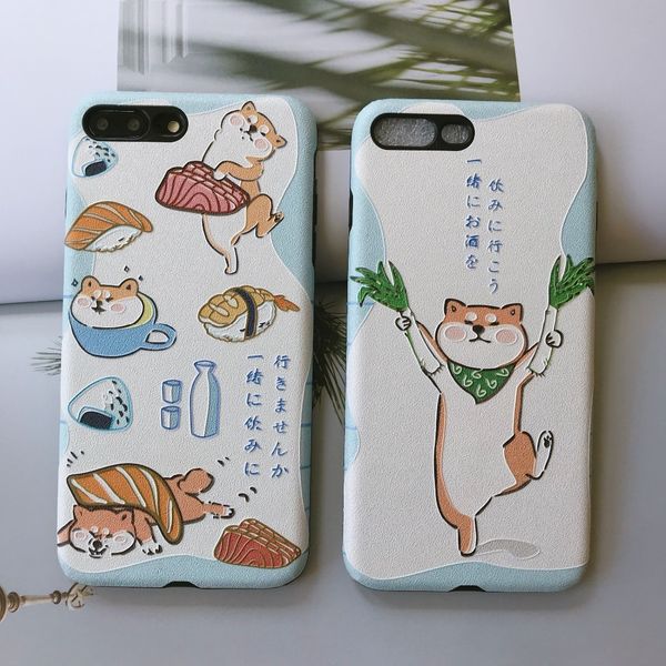 Cute Cartoon Japan Puppy Shiba Inu Embossed Matte Phone Case For Iphone X Iphone 8 8plus 7 7plus 6 6splus Fundas Leather Phone Cases Cell Phone Wallet