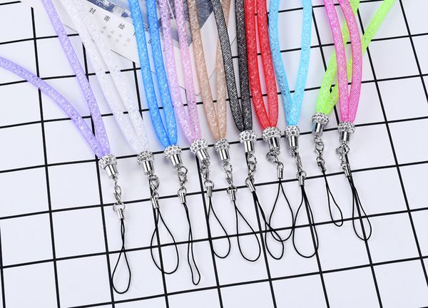 

new mobile phone chain multicolor hanging neck gauze diamond lanyard mobile phone shell clay mud ball lanyard certificate lanyard