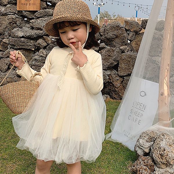 

spring autumn girls mesh dress long sleeve knitted basic dress fashon baby girls tutu party dress 80-130cm rt348, Red;yellow