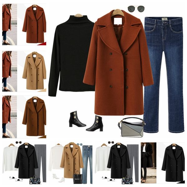 

осень и зима в европе и америке большой размер шерстяное пальто женщин длинные ветровки пальто шерстяное, поддержка смешанной партии, Tan;black