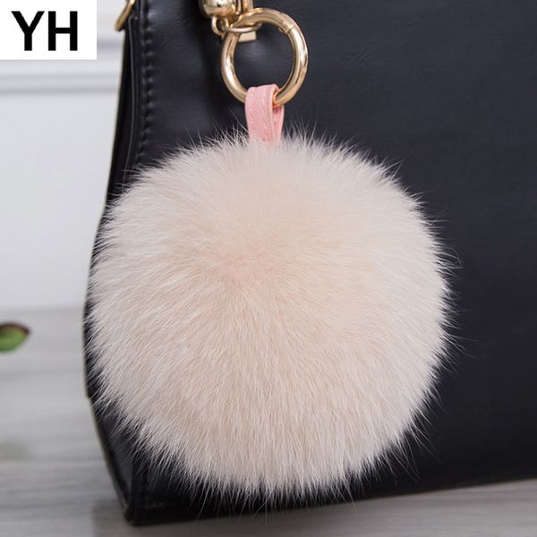 

luxurious 15cm size real fur ball keychain fur pompoms car key chains real pom poms keyring for charm bag pendant, Silver