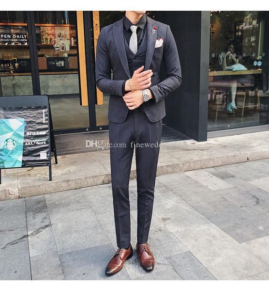 

one button groomsmen peak lapel wedding groom tuxedos men suits wedding/prom/dinner man blazer(jacket+tie+vest+pants) 548, Black;gray