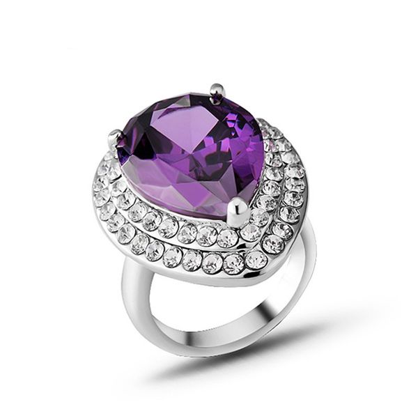 

[ddisplay]elegance water-drop zircon purple diamond ring posh lady exquisite purple gem rings jewelry girlfriend alloy gemstone sliver rings, Silver