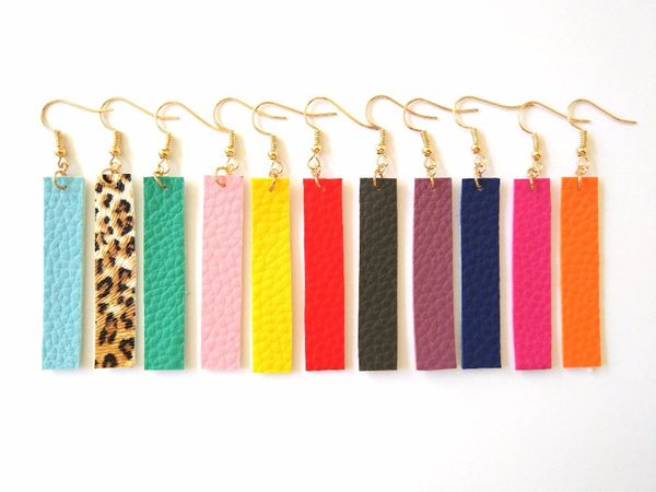 

new various colors vertical bar pu leather simple earrings for women, Silver