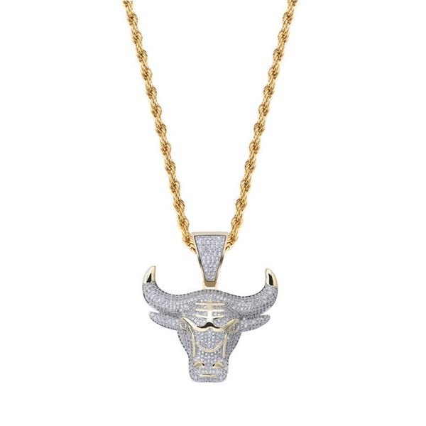 

fashion exquisite bling cubic zirconia 18k gold plated bull head hip hop necklaces pendant necklaces jewelry, Silver