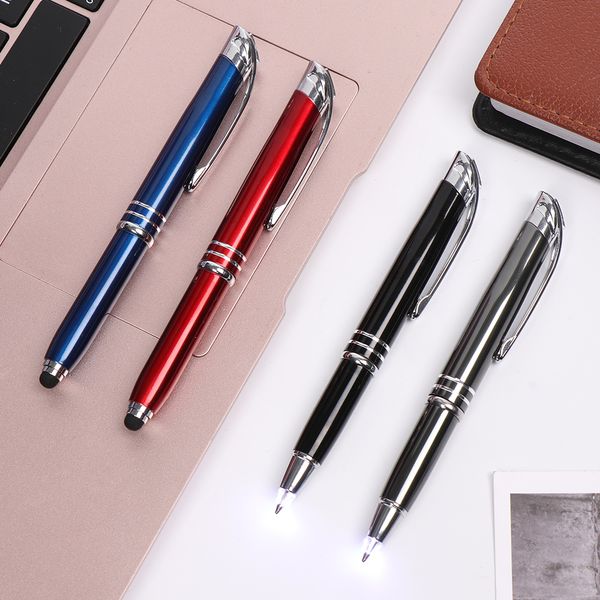 

durable fashion creative led light shining ballpoint pen stainless steel metal ballpoint pen touchscreen office stationery, Blue;orange