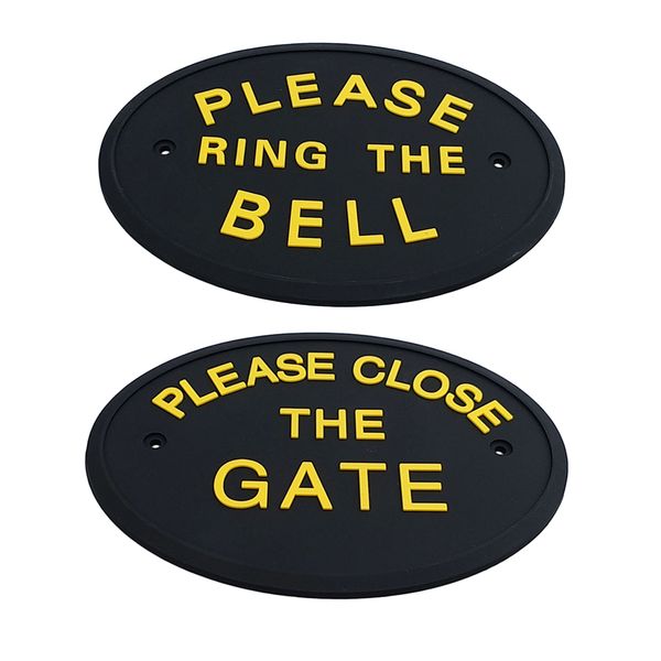 

2x tree wall plaques please the bell please close the gate garden sign