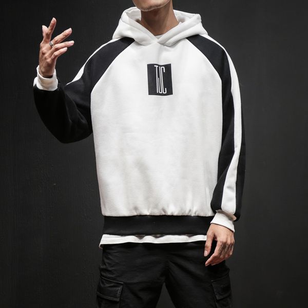 

dropshipping men solid streetwear male pullover 2019 autumn mens sport hooded cotton sweatshirt men patchwork sweatshirt, Black