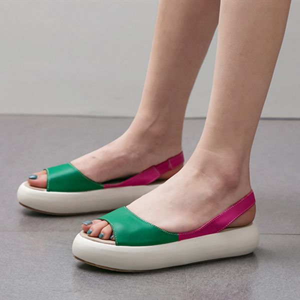 

summer women sandals flat casual fashion mixed colors slip-on sandals for girls pu leather non-slip platform beach shoes women, Black
