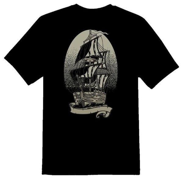 

ship sailing pirate black or white tee shirt, White;black