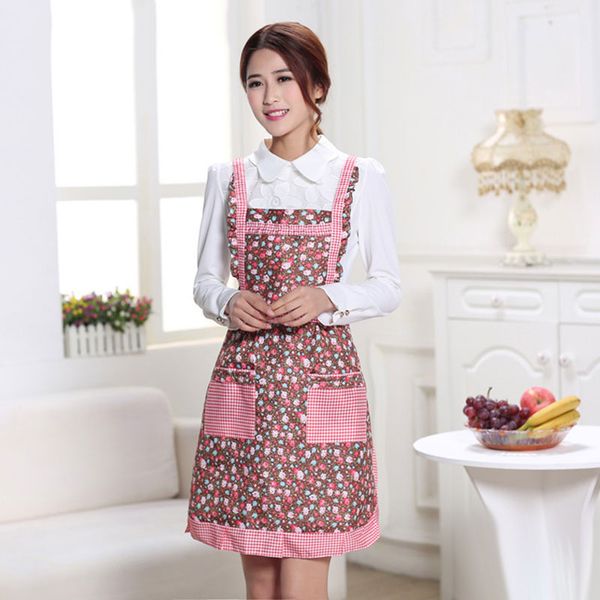 

women apron with pockets waterproof plaid print kitchen double layer thick cloth home supplies js23