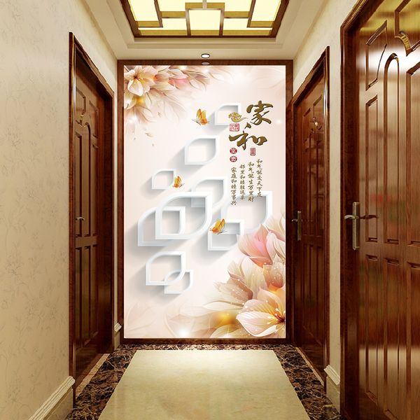 

chinese modern simple floral and characters wallpaper porch corridor aisle tv background wall wallpaper living room 3d large mural