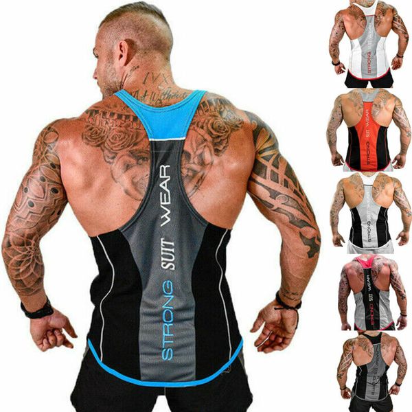 

gym cool men muscle sleeveless shirt tank bodybuilding sport fitness vest, Black;blue