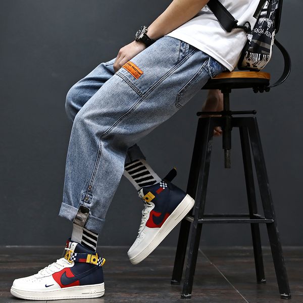 

2019 spring and summer new harlan jeans men casual loose big code small feet nine pants mw296, Blue