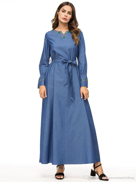 

womens embroidery jean dresses summer crew neck designer vintage dresses female fashion party clothing, Black;gray