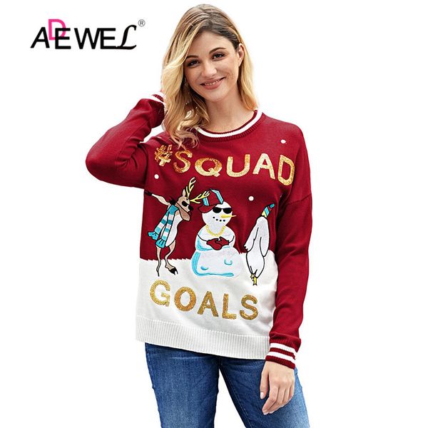 

adewel топы красный счастливый рождество рождественская елка свитер мода осень зима печати с длинным рукавом пуловеры женщины некрасиво смеш, White;black