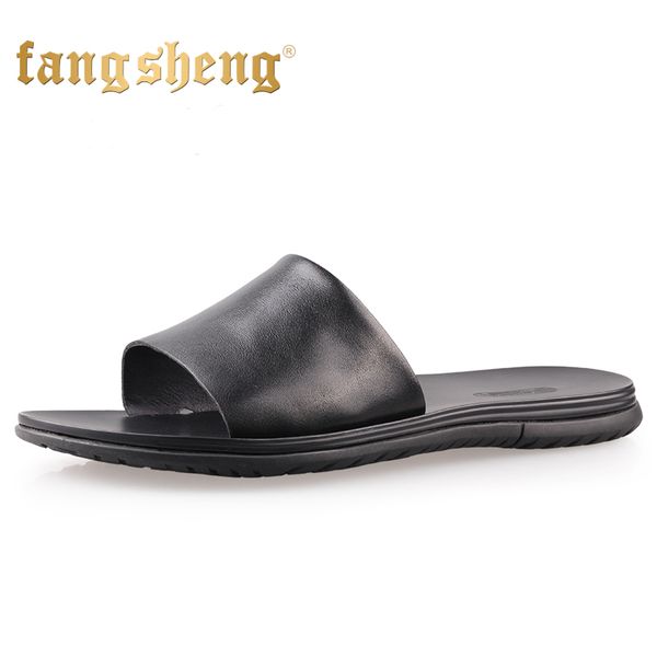 

fangsheng official 2019 summer genuine cow leather fashion home outdoor beach flip flops couples sandals women men slippers, Blue;gray