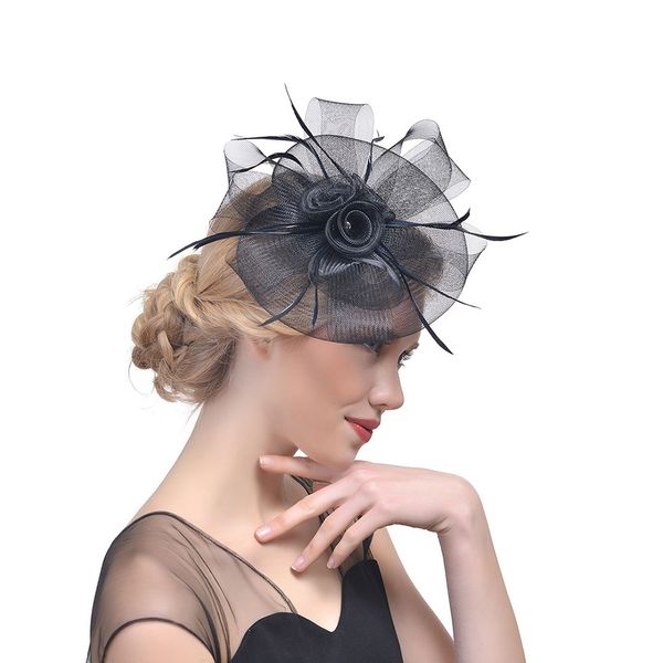 

new style female lady feather hat feather flower mesh fascinators wedding girls headwear hairpin