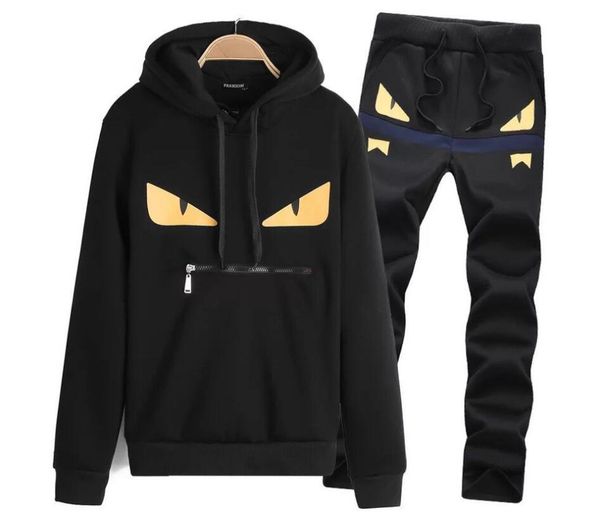 

2019 fashion mens designer tracksuits men's hooded sweater yellow eyes casual pullover two piece size -5xl, Gray