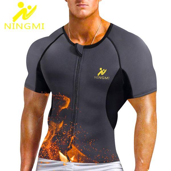 

shaper ningmi body mens neoprene waist trainer warm sports tummy slimming vest modeling belt shapewears shirts zipper jacket