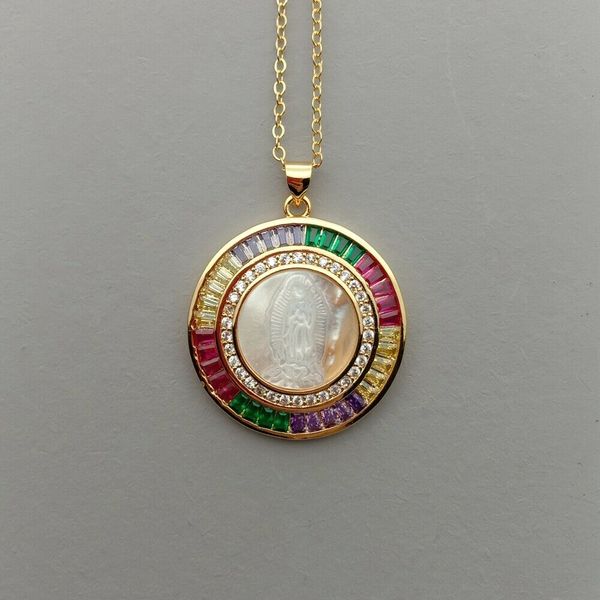 

17.5" white shell cameo colorful cz micro pave coin pendant necklace, Silver