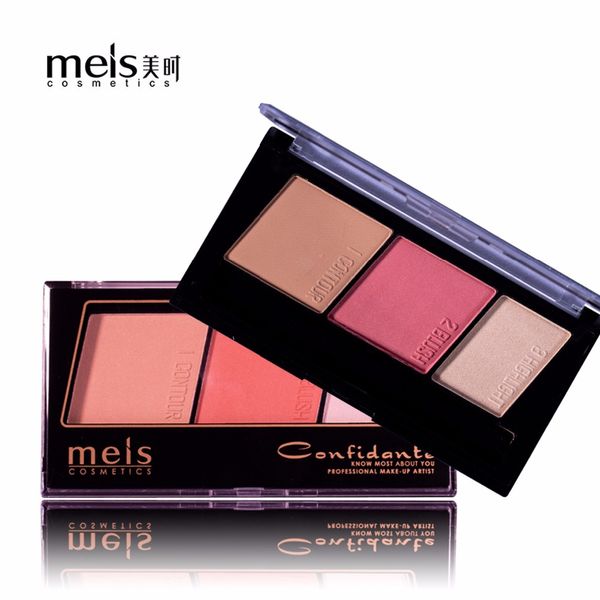 

meis makeup cheek blush powder 3 color blusher different color powder pressed foundation face makeup blusher palette ms0351