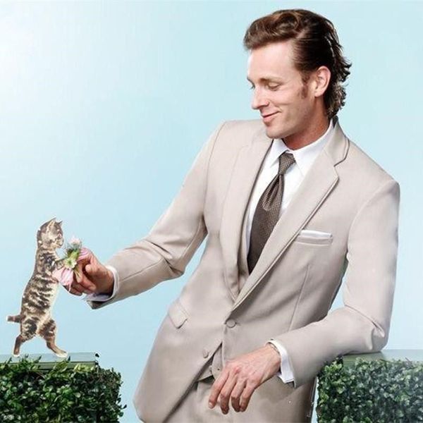 

новый бежевый slim fit свадебные костюмы жених смокинги 3 шт. (куртка+брюки+жилет) жених мужчины костюмы выпускного вечера одежда 243, Black;gray