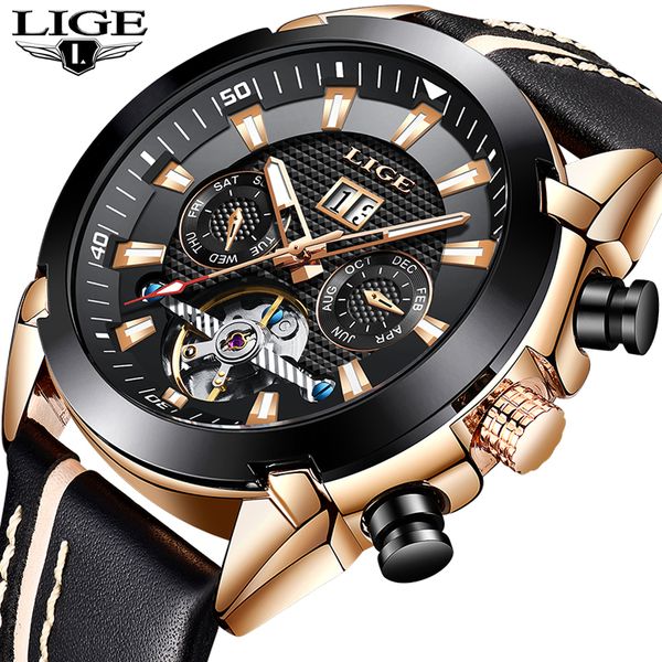 

new lige fashion watch men automatic mechanical watch casual sport waterproof men watches relogio masculino+box, Slivery;brown
