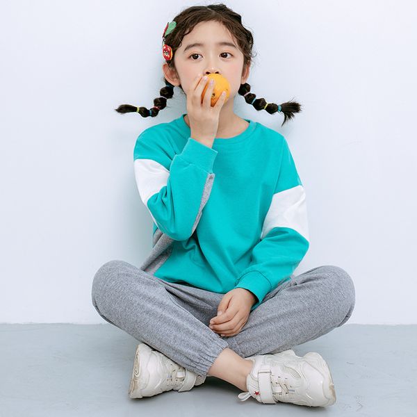 

kids girls patchwork prints tracksuit girls long sleeve + pants 2pcs/sets teenagers girl outfit toddler boys clothing set, White