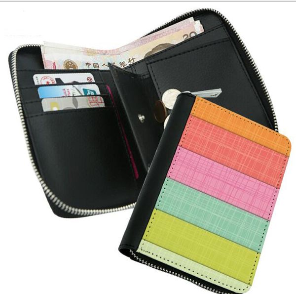 DHL100pcs Short Wallet Women PU 2-Foldable Square Sublimation Blank DIY Heat Transfer Zipper Short Card Holder